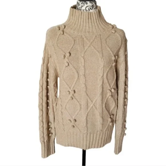 Cupcakes and Cashmere mock neck cable knit pompom sweater size medium - Picture 2 of 14